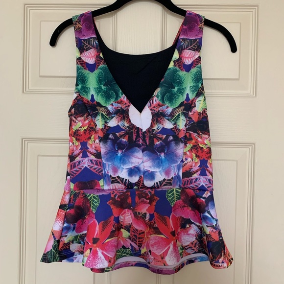 Tropical Peplum Scuba Tank Top size M - Picture 2 of 6